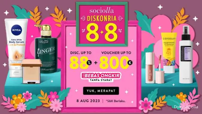Promo Sociolla Diskonria 8.8 Diskon s/d 88% Periode 8 Agustus 2023