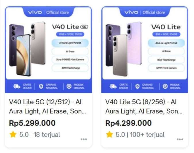 Daftar Harga Vivo V40 Lite 5G & 4G Periode Januari 2025, Cek Juga Spesifikasinya