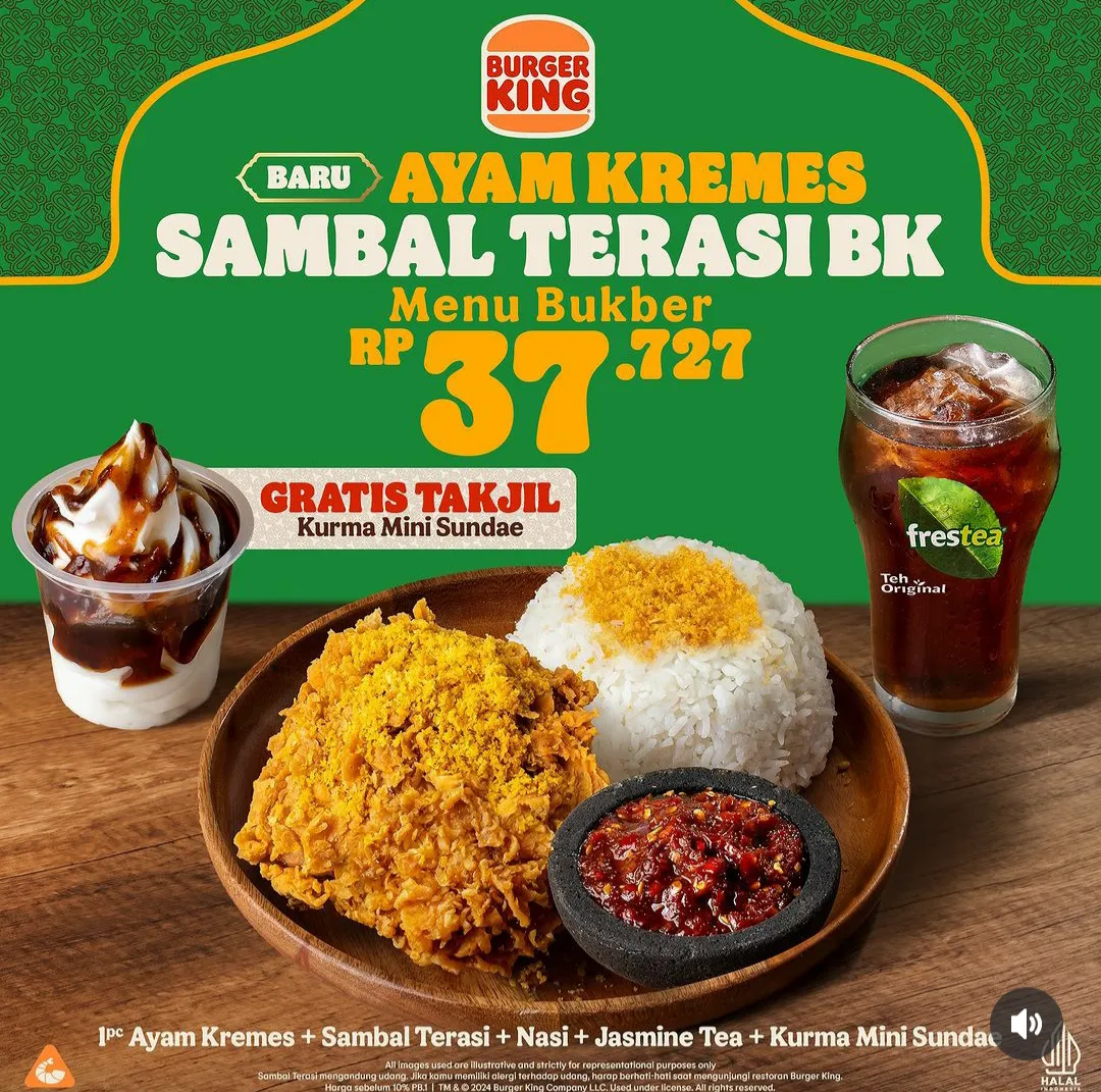 promo burger king Menu Bukber ayam kremes sambal teras