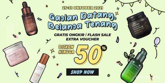 Promo Innisfree Edisi Gajian, Makeup dan Skincare Diskon s/d 50% + Gratis Ongkir