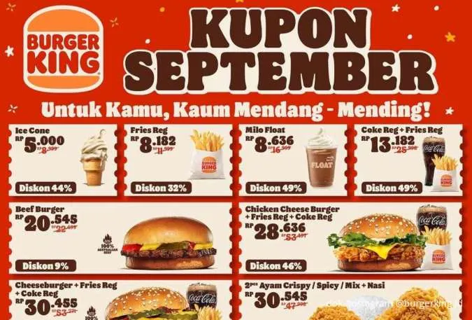 Promo Burger King Kupon September: Diskon Burger, Ayam dan Minuman hingga 49%