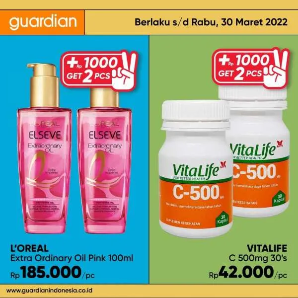 Promo Guardian +1000 Get 2 Pcs Periode 24-30 Maret 2022