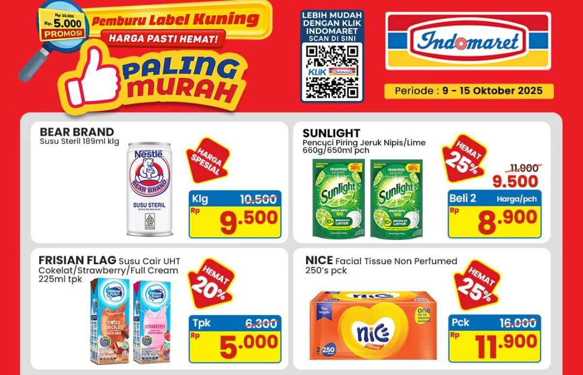 Promo Indomaret 9-15 Oktober 2025, Sunlight & Frisian Flag Paling Murah 