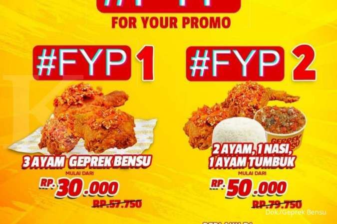 Promo Geprek Bensu 18-31 Oktober 2021, Paket FYP 3 Ayam Geprek Mulai Rp 30.000-an