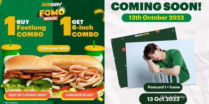 Promo Subway 12 Oktober 2023, FOMO Deals Buy 1 Get 1 free Combo Pilihan