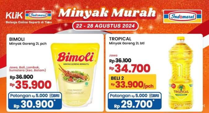 Promo Indomaret Minyak Murah s/d 28 Agustus 2024, Tropical 2 Liter Beli 2 Lebih Hemat