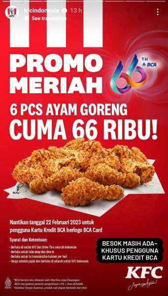 Promo KFC Terbaru 22 Februari 2023 Spesial HUT Bank BCA