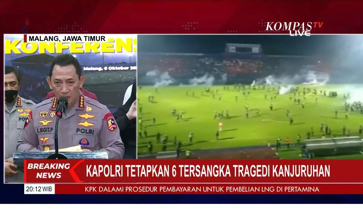 Kapolri Tetapkan 6 Tersangka Terkait Tragedi di Stadion Kanjuruhan Malang