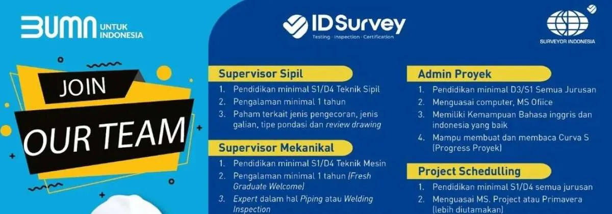 Lowongan Kerja Terbaru di BUMN Surveyor Indonesia, Ada Posisi untuk Semua Jurusan