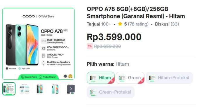 Harga OPPO A78 RAM 8 GB