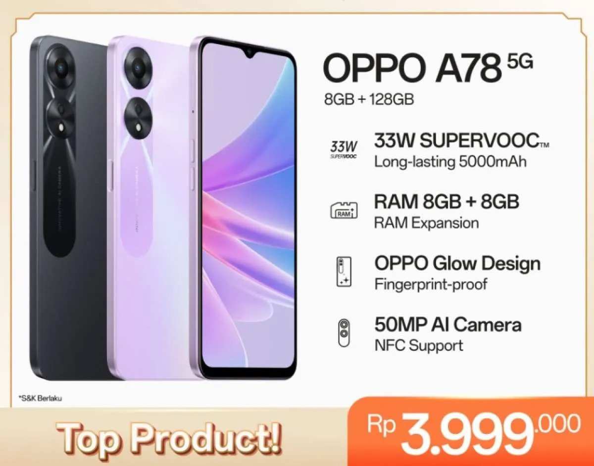 Terbaru di 2023, Cek Spesifikasi & Harga HP OPPO A78 5G 