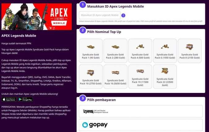 Top up Apex Legends Mobile di Codashop