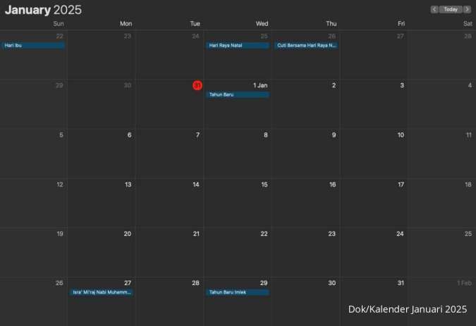 Cek Kalender Bulan Januari 2025: Hari Libur, Hari Besar Nasional, dan Internasional