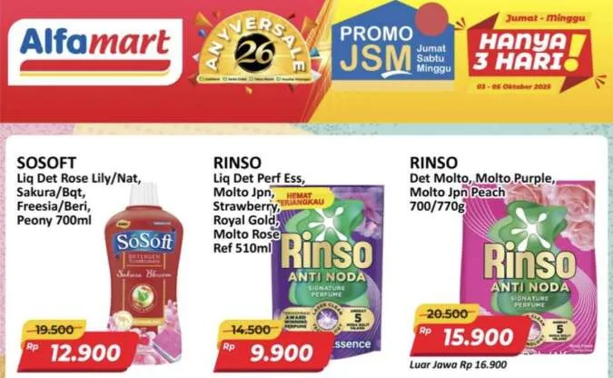Katalog Promo JSM Alfamart Periode 3-5 Oktober 2025, Aneka Detergent Mulai Rp 9.900
