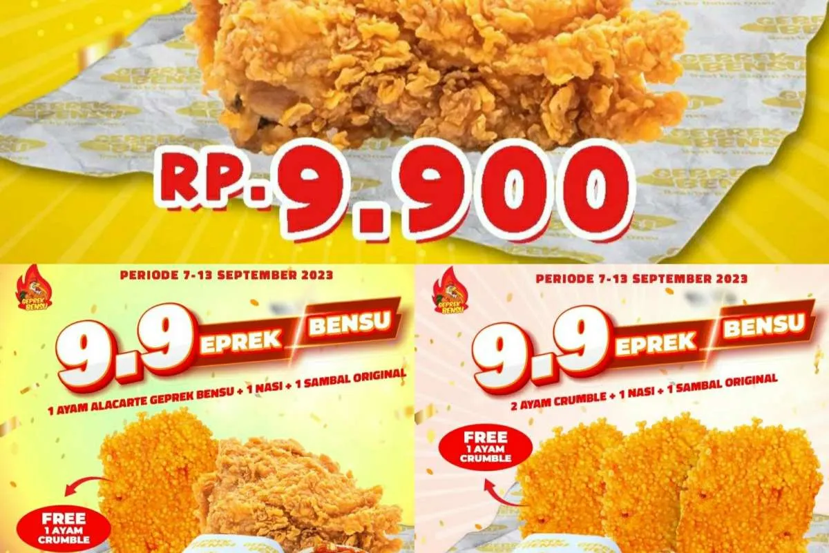 Promo 9.9 Geprek Bensu 7-13 September 2023, Diskon 3 Paket Mulai Rp 9.900