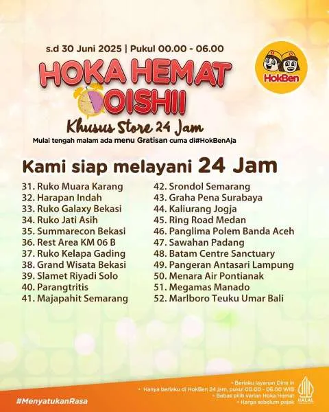 Daftar Store HokBen 24 Jam