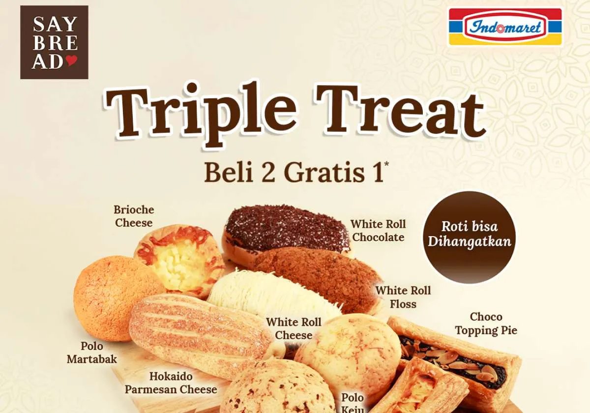 Promo Say Bread Triple Treat sampai 15 Januari, Beli 2 Gratis 1 Roti Favorit 