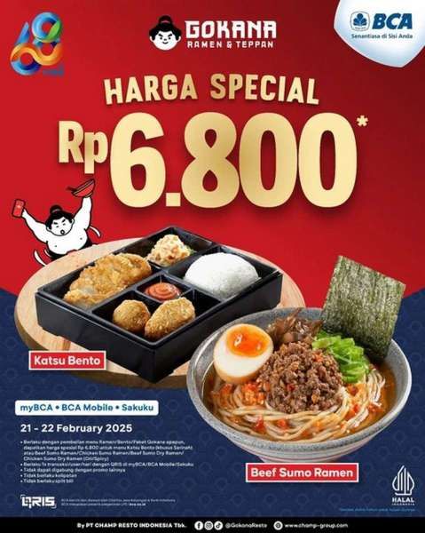 Promo HUT BCA 68 di Gokana Ramen & Teppan 21-22 Februari 2025