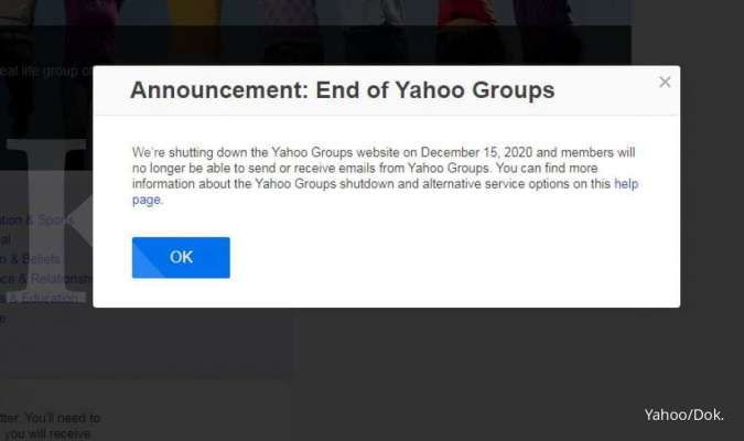 Pernyataan resmi Yahoo Groups tutup