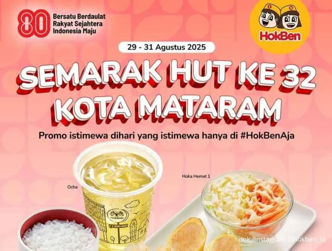 Promo HokBen HUT ke-32 Kota Mataram 29-31 Agustus, Hoka Hemat Komplit Cuma Rp 32.000