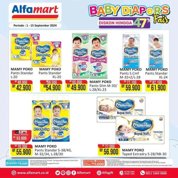 Promo Alfamart Baby Diapers Fair Diskon s/d 47% Periode 1-15 September 2024