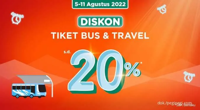 Promo PegiPegi Time 8.8 hingga 11 Agustus 2022, Diskon Tiket Bus & Travel sampai 20%