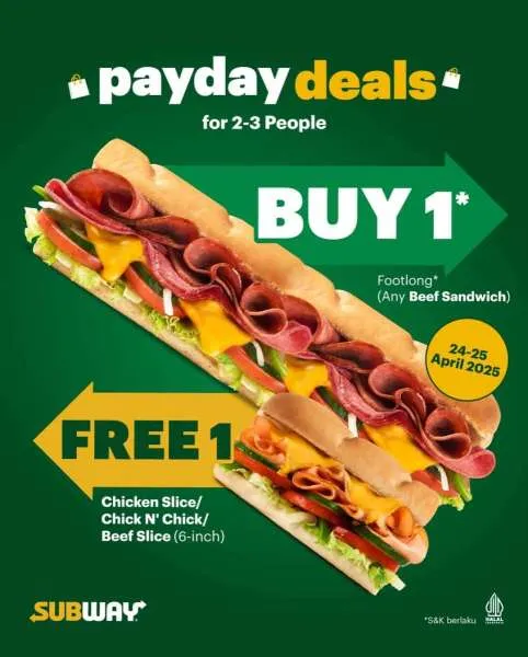 Promo Subway Payday Deals Buy 1 Free 1