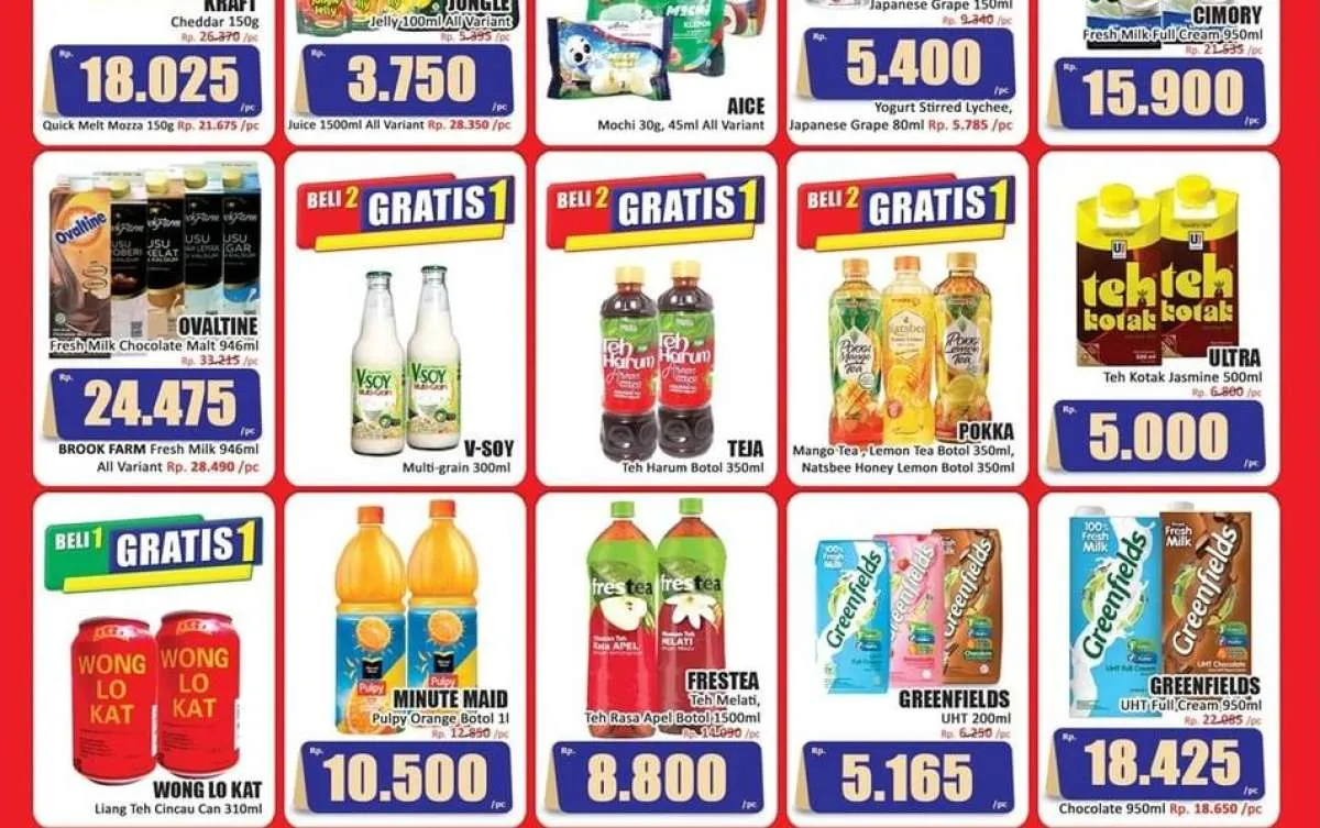 Promo KJSM Hari Hari Swalayan Agustus 2024, Promo Greenfields & V-Soy Beli 2 Gratis 1