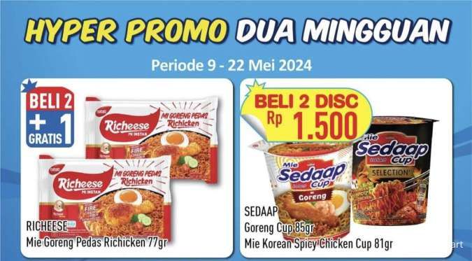 Promo Hypermart Dua Mingguan s/d 22 Mei 2024, Mi Richeese & Teh Celup Beli 2 Gratis 1
