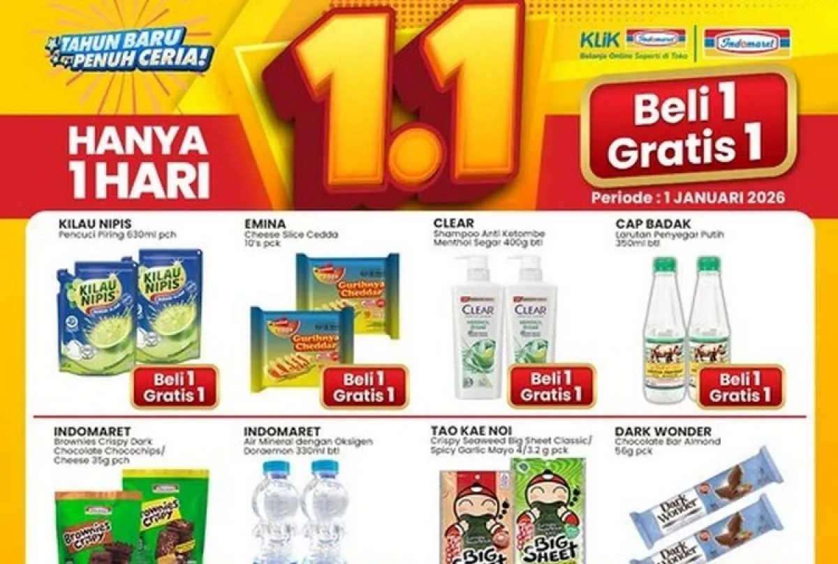 Promo Indomaret 1 Januari 2026, Ada Beli 1 Gratis 1 Spesial Tahun Baru