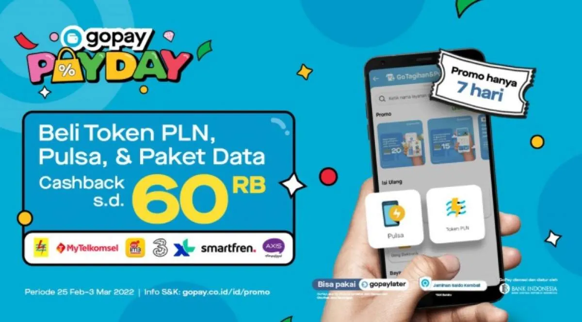 Promo GoPay PayDay, Beli Pulsa dan Token Listrik Dapat Cashback Rp 60.000