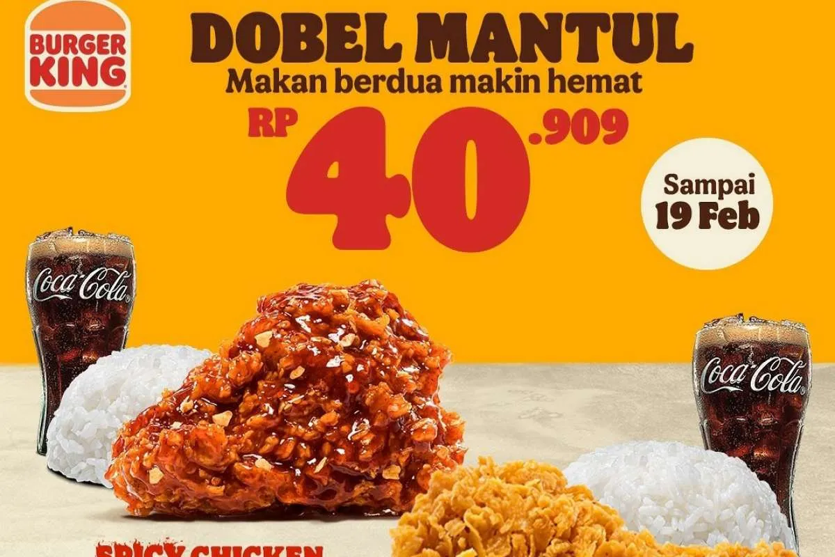 Burger King Promo Februari 2024, Dobel Mantul 2 Paket Ayam Cuma Rp 40.909