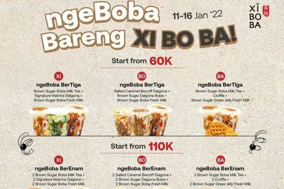 Promo Xi Bo Ba 11-16 Januari 2022, NgeBoba Bareng Xi Bo Ba Mulai Harga Rp 60.000-an