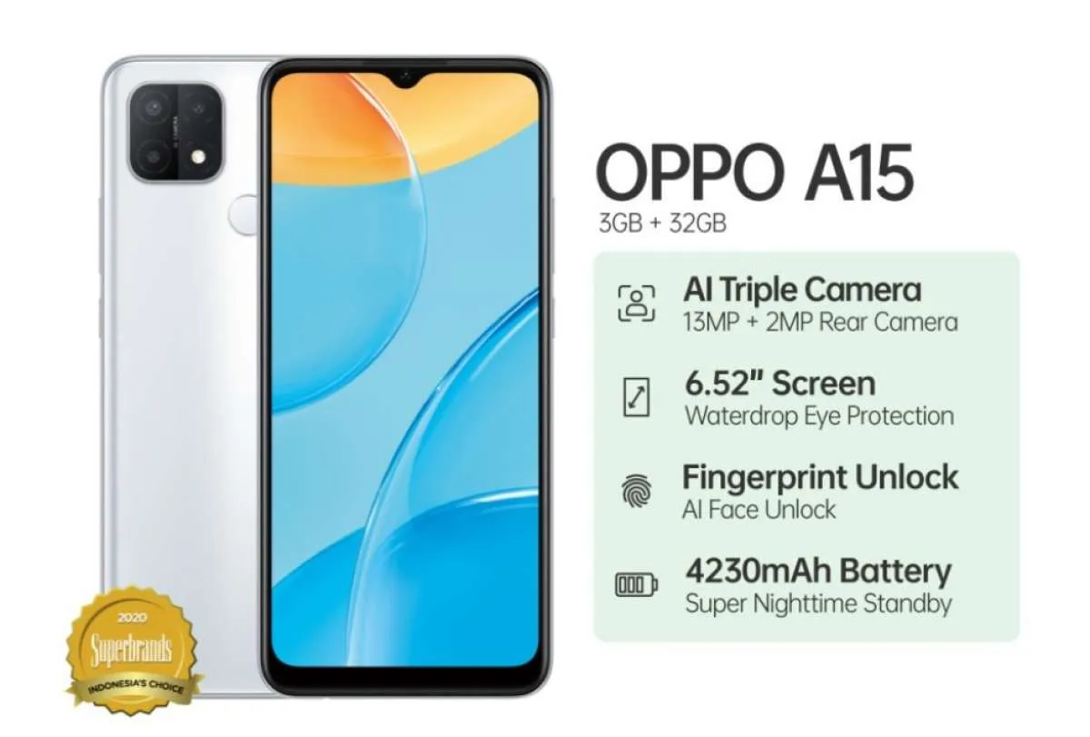 Daftar Lengkap Harga HP OPPO A15 Semua Varian, 2/32GB dan 3/32GB