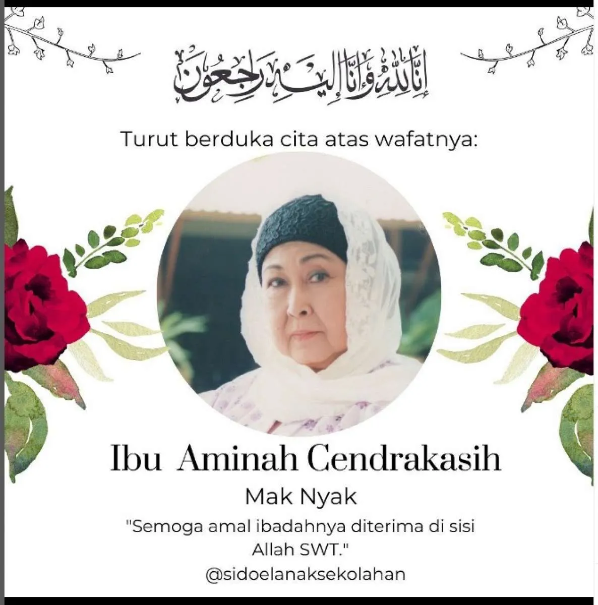 Aminah Cendrakasih, Mak Nyak Si Doel Anak Sekolahan Meninggal Dunia