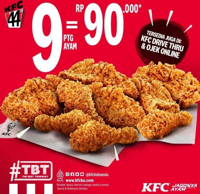 Promo KFC The Best ThursdayNovember 2023, 9 Ayam Hanya Rp 90.000-an. 