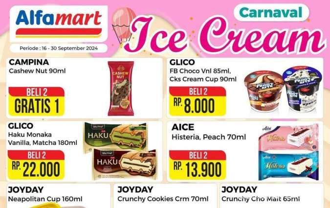 Promo Alfamart 16-30 September 2024 Spesial Carnaval Ice Cream, Ada Beli 2 Gratis 1