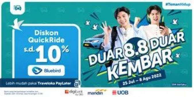Manfaatkan Promo Traveloka 8.8 hingga 8 Agt 2022, Diskon Quickride sampai 10%