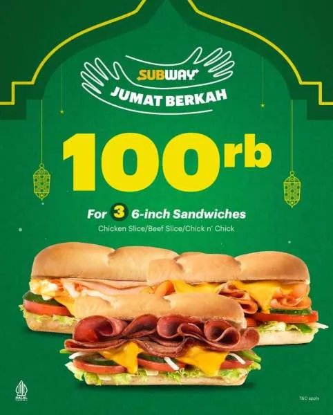 Promo Subway Jumat Berkah Paket 3 Sandwich