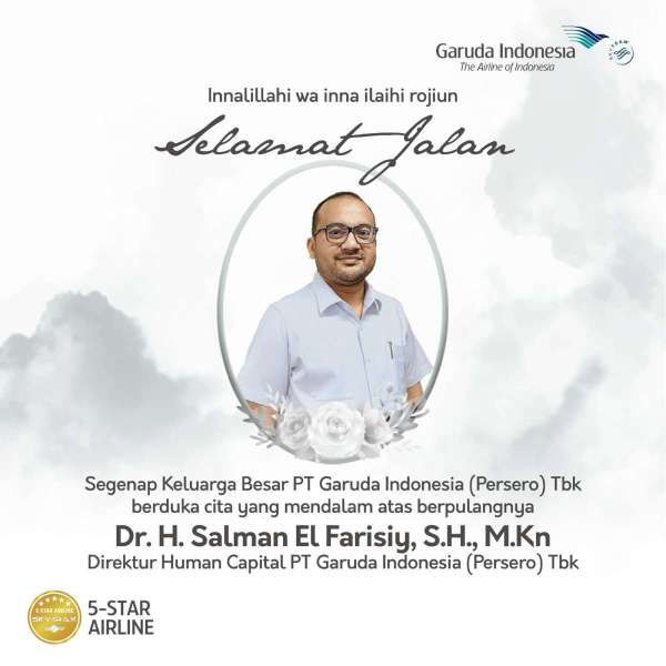 Direktur Human Capital Garuda Indonesia Salman El Farisiy Tutup Usia di Umur 42 Tahun