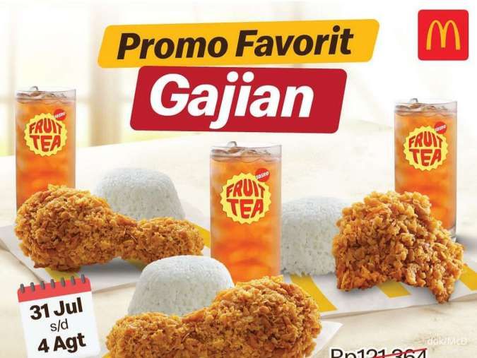 Promo McD Favorit Gajian Isi 3 Ayam-Nasi-Minum Rp 59.091 sampai 4 Agustus 2024