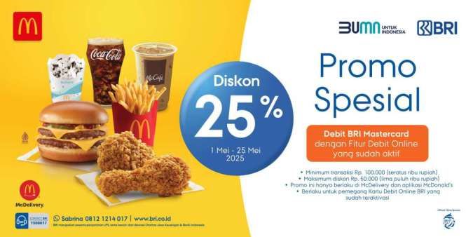 Promo McD dengan BRI dan BCA, Jajan Menu Favorit Lebih Hemat Diskon sampai 25%