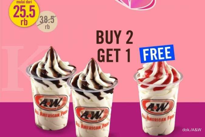 Promo A&W Februari 2022, Beli 2 Gratis 1 Sundae Coklat dan Stroberi Cuma Rp 25.500