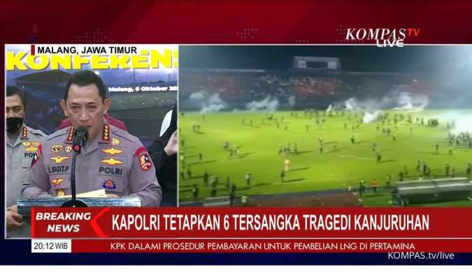 Kapolri Tetapkan 6 Tersangka Terkait Tragedi di Stadion Kanjuruhan Malang