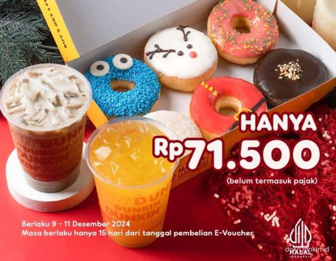 Promo 12.12 Dunkin, Beli 6 Donat 2 Minuman Rp 71.500 di Grab 9-11 Des 2024