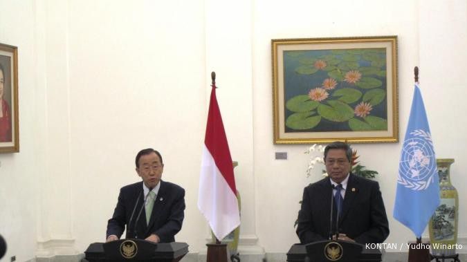 SBY dihadiah helm pasukan PBB dari Ban Ki-moon