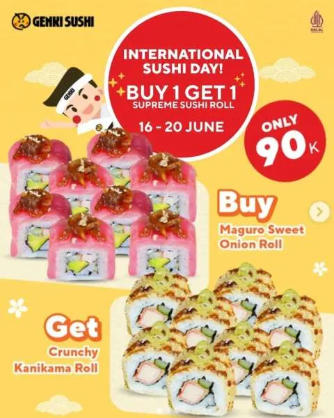 Promo Genki Sushi International Sushi Day Buy 1 Get 1 Cuma Rp 90.000