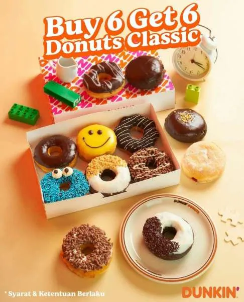 Buy 6 Get 6 donut di cabang Dunkin wilayah Bandung & sekitarnya