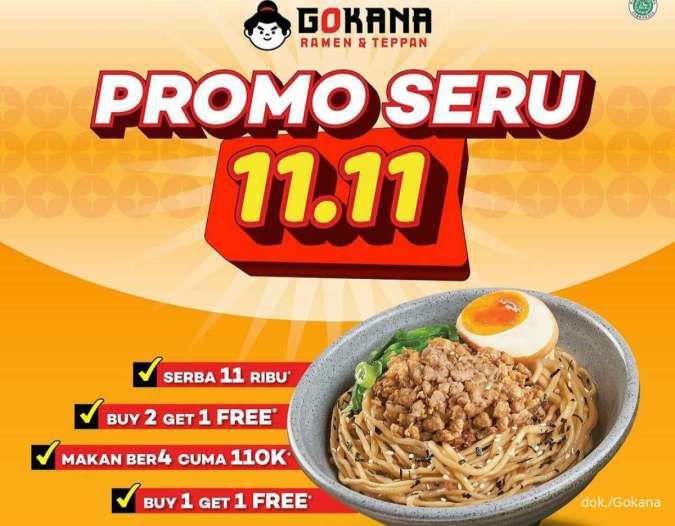 Promo 11.11 Gokana Serba Rp 11.000 - Free Katsu Bento Edisi 9-11 November 2023