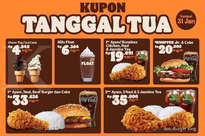 Promo Burger King 20-31 Januari 2022, Ada Diskon Kupon Tanggal Tua Mulai Rp 4.500-an